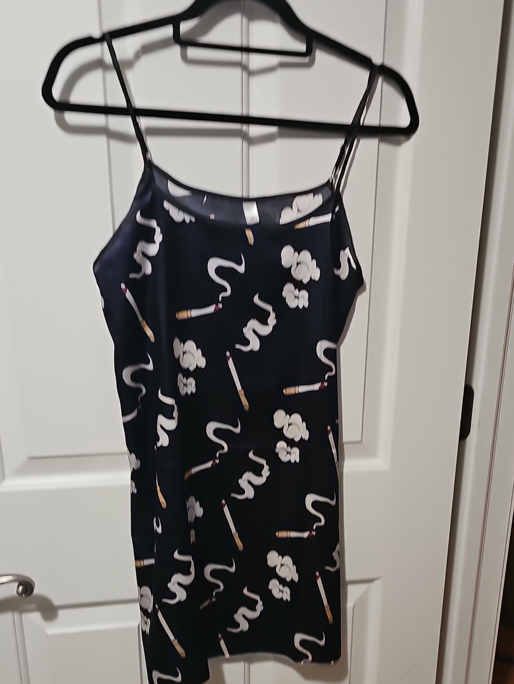Women's  Navy Blue Silky Printed Slip Dress Nighty Or Blouse Size Medium